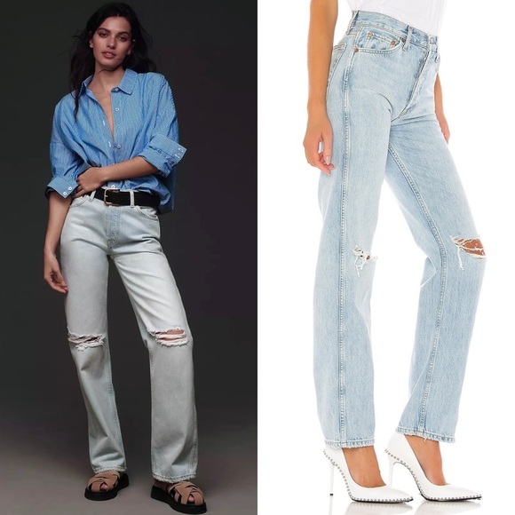 NWT RE/DONE 90s High Rise Light Wash Distressed Denim Loose Straight Leg Jean 26 - Picture 4 of 14